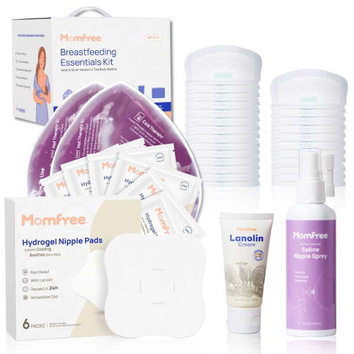 Momfree Breastfeeding Essentials Kit, 60 Piece Set with Therapy Packs