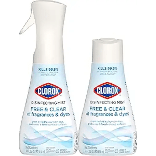 Clorox Free & Clear Disinfecting Mist, Household Essentials, 1 Spray Bottle and 1 Refill, 14 Fl Oz Each