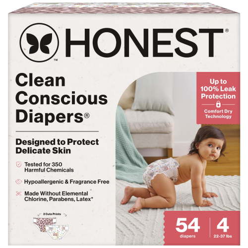 Clean Conscious Diapers, Plant-Based, Sustainable, Size 4, 22-37 lbs, 54 Count