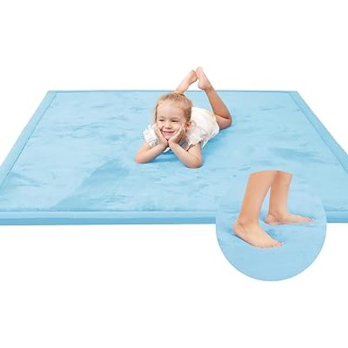 Baby Play Mat for Floor,1.3" Thick Memory foam Tummy Time Mat for Toddlers,Infants,kids,Water-Repellent Soft Nursery Rug,Extra Large Non Slip for Crawling&Yoga,Tatami Style for Living Room(Light Blue)