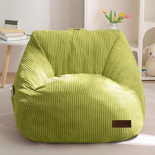 MAXYOYO Kids Bean Bag Chair, Bean Bag Couch with Handle, Comfy Toddler Chair for Boys and Girls, Accent Sofa Chair with Pocket for Gaming Reading Relaxing, Green