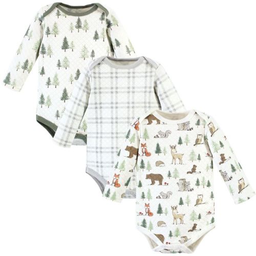 Hudson Baby Unisex Baby Quilted Long Sleeve Cotton Bodysuits, Forest Animals