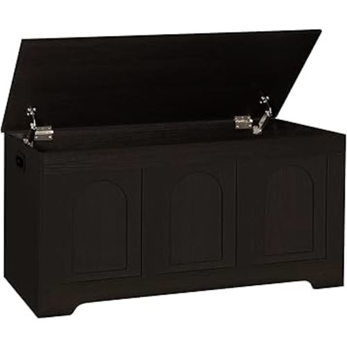 DINZI LVJ Storage Chest, 39.4” Wooden Toy Box with 2 Safety Hinges, Entryway Shoe Bench with Flip-Top, Sturdy Large Storage Trunk for Living Room, Bedroom, Playroom, Easy Assembly, Espresso