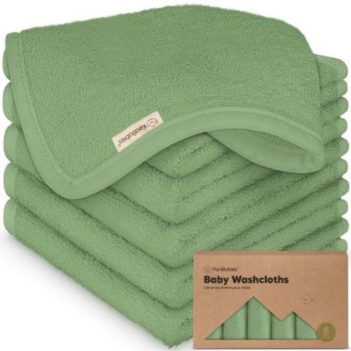 KeaBabies 6pk Deluxe Baby Washcloths, 10x10 Organic and Soft Baby Wash Cloth, Baby Bath Towel, Face Cloths (Meadow Green)