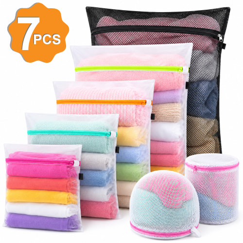 Mesh Laundry Bags, 7 Pack Laundry Bags Mesh Wash Bags for Delicates, Zippered Laundry Bag Mesh Set in Assorted Sizes for Lingerie, Bras, Underwear, Baby Clothes, Washing Machine & Travel