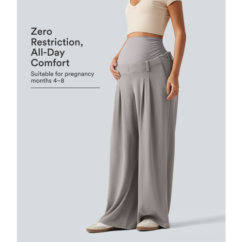 Women’s Halara Flex™ Super High Waisted Wide Leg Waffle Maternity Work Pants with Pockets - Halara