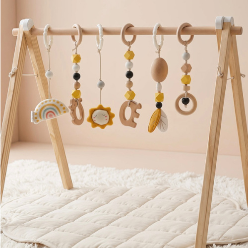 Wooden Sensory Baby Activity Gym with 6 Detachable Toys | labebe®