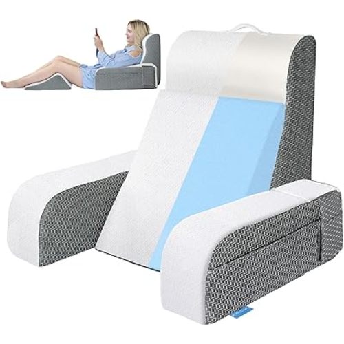 Kayfia Reading Pillow, 10 in 1 Back Pillow for Bed Sitting up with Detachable Arms Rest, Back Rest Pillow with Gel Memory Foam, Husband Pillow for Reading/Gaming/Working in Bed or Couch 19", White