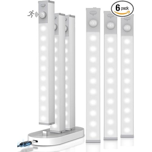 GOODEA 6 Pack Led Under Cabinet Lights Wireless with Charging Station, 7’’ Rechargeable Motion Sensor Light Indoor, Dimmable Closet Lights for Cabinets, Bookshelf, Stair, Hallway