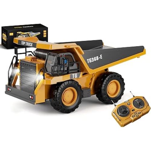 KIDMARKT RC Dump Truck Toy for Kids, 9-Channel Remote Control Construction Vehicle with Metal Parts, Working Dump Bed, Lights & Sounds, Rechargeable Truck, Construction Toy Gift for Boys Ages 3-12