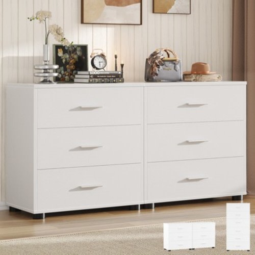 Aheaplus Closet Storage Cabinet 2 Set with 6 Drawers, Night Stand with Storage, 6-Drawers Dressers
