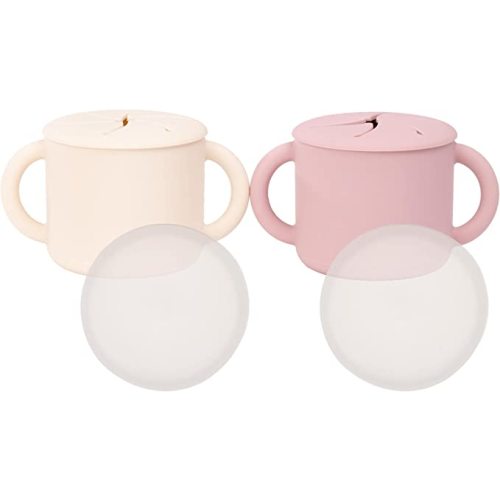 WeeSprout Snack Containers, Food Grade Silicone Snack Cups, Spill-Proof Tops For Toddlers and Babies, Premium Hard Plastic Travel Lids, Dishwasher Safe Toddler and Baby Cups, - Matte Pink, Matte Off White