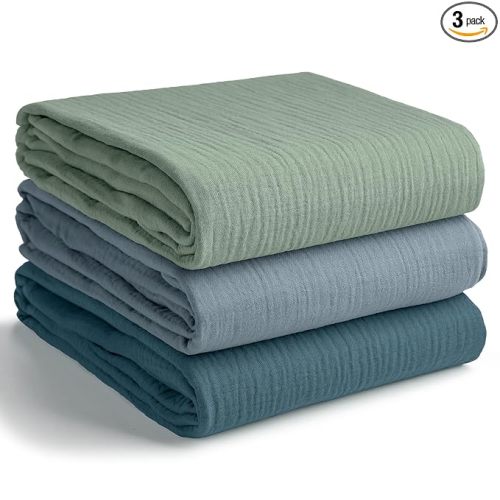 Comfy Cubs Muslin Swaddle Blankets Pack of 3, 42 x 42 Inch Soft 100% Cotton Baby Blanket Set, Large Wraps for Newborns - Self-Soothing Swaddles for Newborns - Neptune, Pacific Blue, Fern