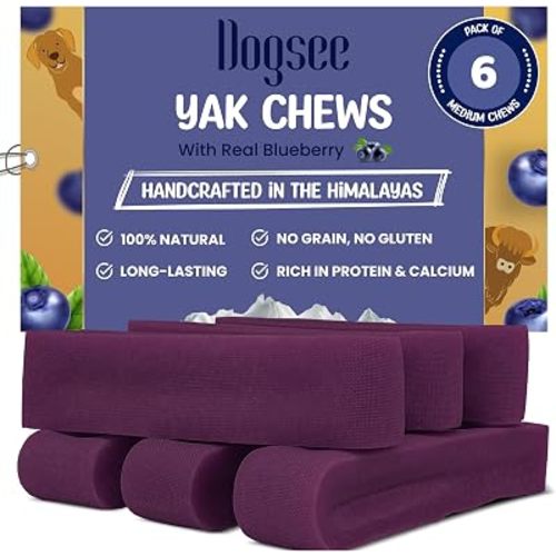 Dogsee Blueberry Fruit Flavor Himalayan Yak Cheese Dental Chews for Dogs - (Medium 6) 60% Protein, Dog Treats Healthy Cleans Teeth & Freshens Breath No Grain, No Gluten Dog Chews Rawhide Free