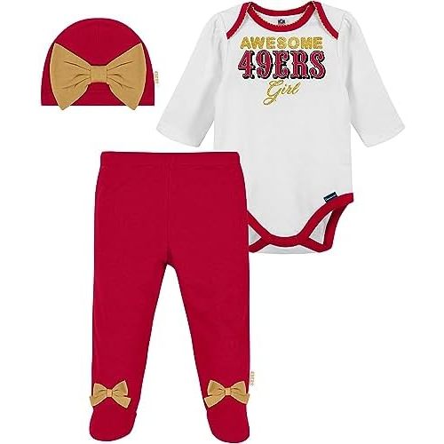 Gerber NFL baby girls 3 Pack Bodysuit Registry Gift Set Footed Pant and Cap