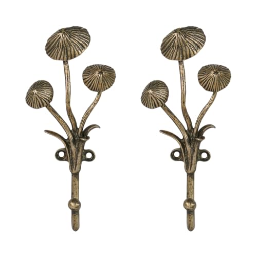 SOFFEE DESIGN 2pcs Metal Gold Coat Hooks with 3D Mushrooms Shape, for Entryway, Bathroom, Bedroom Farmhouse Decoration