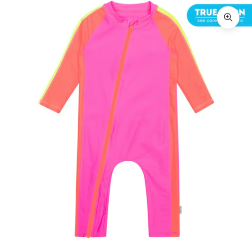 Sunsuit - Long Sleeve Romper Swimsuit | "Neon Pink/Orange"