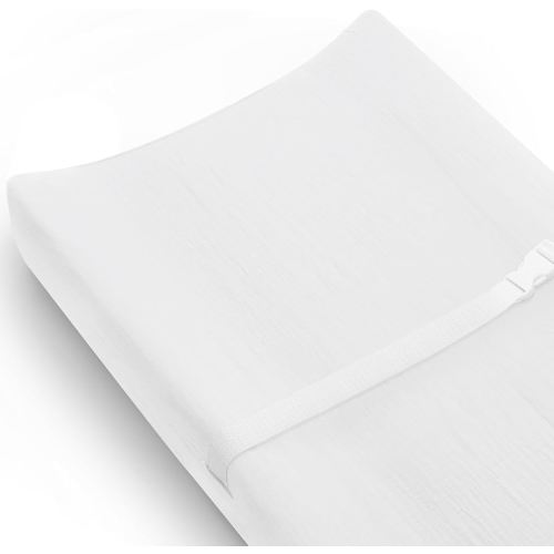Changing Pad Cover for Baby Girls Boys, Muslin Changing Table Pad Covers with Boho Style, Neutral Color Soft and Breathable (White, Changing Pad Cover 32x16in)