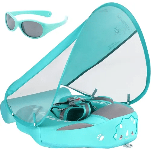 Big Buoyancy and Comfort Mambobaby Float with Canopy and Tail New Upgraded Non-Inflatable Baby Pool Float Mambo Float Swim Trainer Solid Infant Swim Float Adjustable Pearl Foam Baby Swim Ring