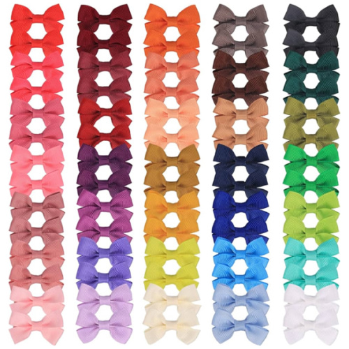 70Piece 2inch Hair Bows for Baby Girls,35colors in Pairs Grosgrain Boutique Solid Ribbon Mini Bows Alligator Clips for Newborn Girls Infants Toddlers