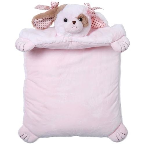 Bearington Baby Wiggles Tummy Time Mat, 30 x 23 Inch Pink Puppy Dog Plush Stuffed Animal Baby Mat Blanket - Puppy Blanket