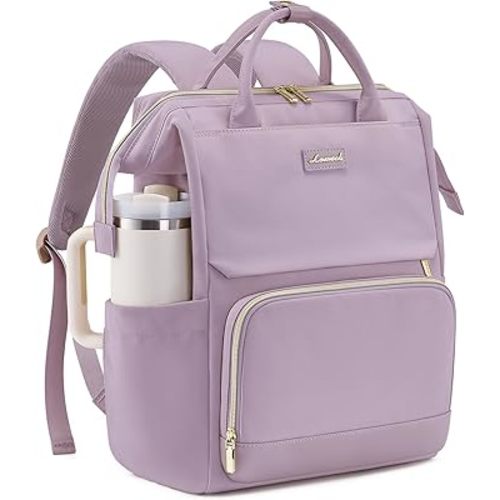 LOVEVOOK Laptop Backpack for Women with Giant Tumbler Holder Pocket, 15.6 inch Travel Work Backpack Purse for Nurse Teacher, Waterproof School Bag College Bookbag Cute Casual Daypack for Girls Purple
