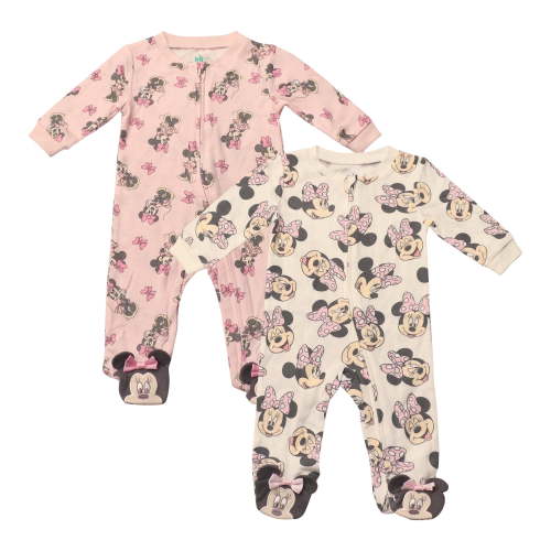 Disney Clothes Baby Girls 2-Pack Quilted Footie Coveralls - Minnie Mouse, Princess Cinderella and Tiana Bodysuits (0/3M-6/9M)