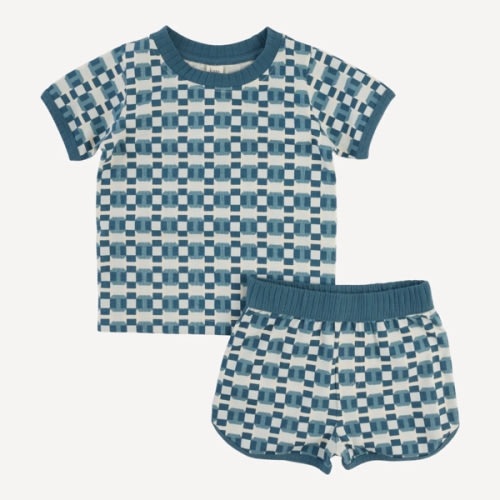 ringer short set | blue graphic | organic cotton jersey