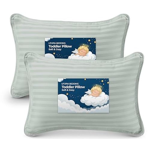 Utopia Bedding Toddler Pillow (Light Grey, 2 Pack) 13x18 Pillows for Sleeping, Soft and Breathable Cotton Blend Shell, Small Kids Pillow Perfect for Toddler Bed and Travel (Intended for Age 2 and up)