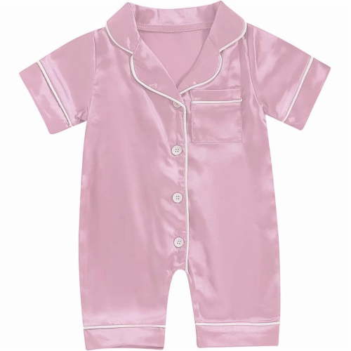 Kaemgyyd Newborn Baby Boy Girl Silk Pajamas Romper Shorts Sleeve Button down Satin One Piece Outfit Unisex Infant Sleepwears 1-18 Months