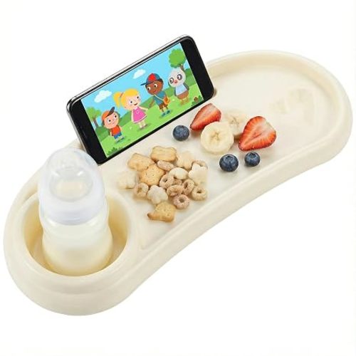 Li&Zhao Universal Stroller Snack Tray 3-in-1 Detachable Stroller Snack Tray Attachment with Secure Phone Holder, Spill-Proof Cup Holders Compartments, Easy-Clean Universal Snack Tray for Stroller