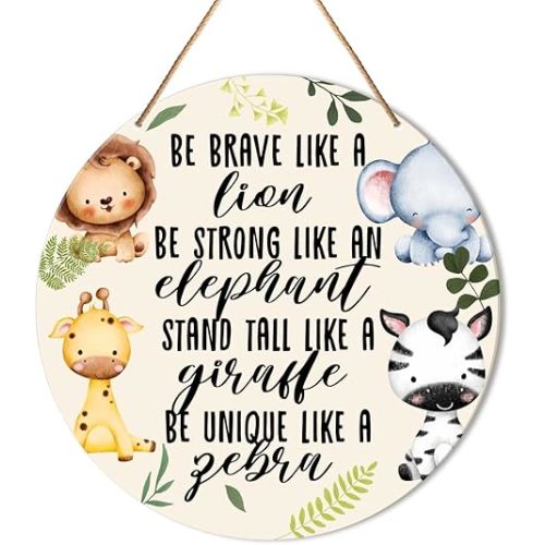 Muktoujaumai Baby Girl Boy Nursery Wall Decor, Safari Nursery Hanging Sign Decor Woodland Wall Decoration Jungle Wood Sign for Kids Bedroom, Playroom, Gift for Newborn Baby Girl Boy Toddler