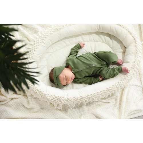 Organic Double Zip Romper in Pine | Earthy Green Solid Pajamas | Baby / Toddler Unisex PJs | Neutral Pattern Kids Pajamas / Loungewear