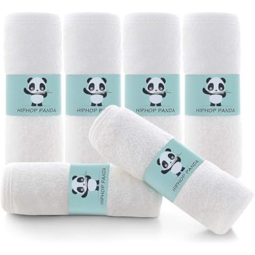 HIPHOP PANDA Baby Washcloths, Rayon Made from Bamboo - 2 Layer Ultra Soft Absorbent Newborn Bath Face Towel - Reusable Baby Wipes for Delicate Skin - White, 6 Pack