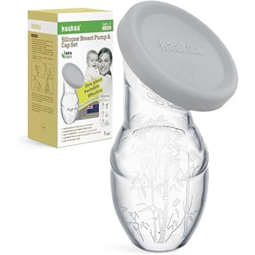 haakaa 100 ml Silicone Breast Pump with Lid, Transparent Manual Breast Pump, Healthy and Harmless, Save Every Drop of Breast Milk