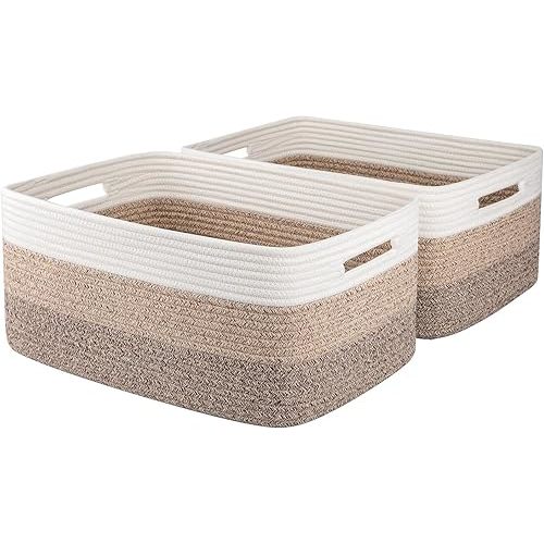 OIASKET Large Storage Basket for Organizing, Woven Rope Basket for Shelves, Closet Organizer Bins for Clothes, Blanket, Toys, Baby Nursery Storage, 17.7" x 13" x 7.87", 2 Packs Gradient Yellow