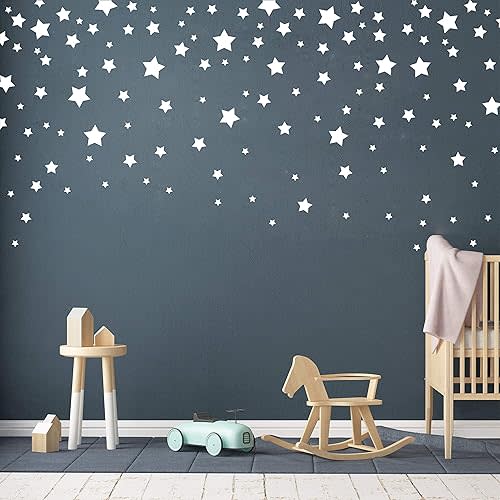 190 Pieces Star Wall Decals, Matte Vinyl, Nursery Decor, Easy to Use, Removable for Kids Baby Girls Boys Bedroom, Home Decor Stickers Y17 (White)