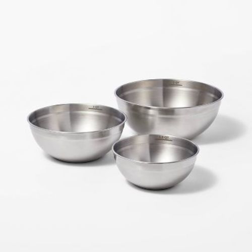 3pc (5qt, 3qt & 1.5qt) Stainless Steel Non-Slip Mixing Bowls (no lids) Silver - Figmint™