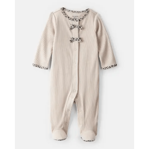 Baby Girl Bow Cotton Long-Sleeve Snug Fit Sleep & Play Pajamas - Brown | Carter's