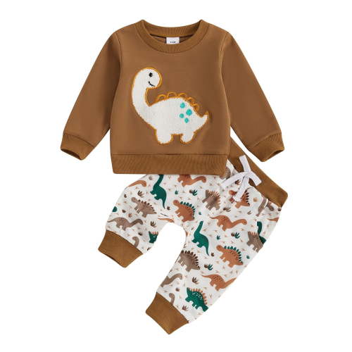HCNTES Toddler Baby Boy Clothing Sets Long Sleeve Tops and Pants Kids 2pcs Outfits, 3-6 Months Brown