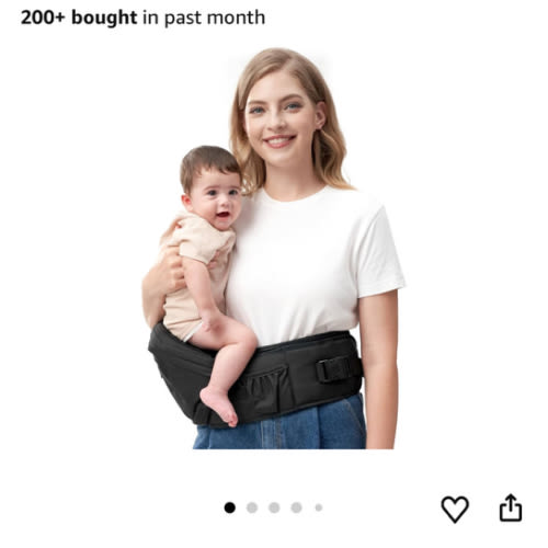 Momcozy CPC-Certified Baby Hip Carrier - Adjustable Waistband with Original 3D Belly Protector & Ergonomic EVA Massage Board, Various Pockets for Newborns to Toddlers up to 45lbs (Black, Medium)