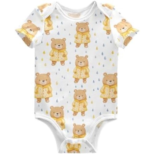 vvfelixl Baby Girls' Bodysuits Bear Wear Cute Raincoat Short Sleeve Cotton Baby Boy Clothes for 0-3 Months