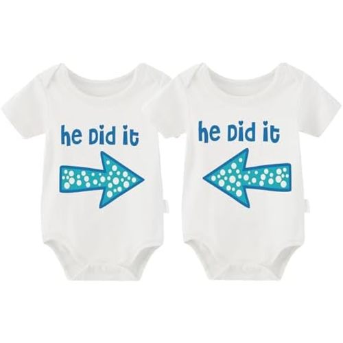 YSCULBUTOL Baby Twins Bodysuits She Did It He Did It Infant Cute Clothes Unisex Twin Romper Toddler Outfits
