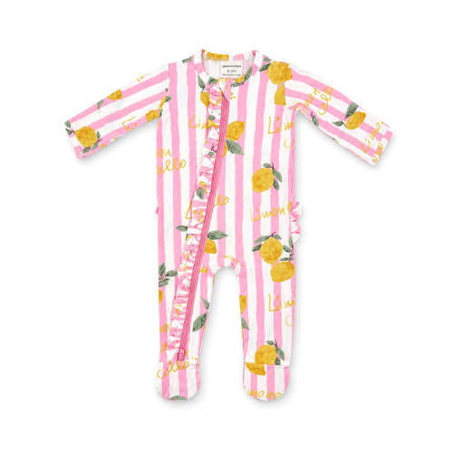 2-Way Zip Ruffle Footie, Lemon Amore