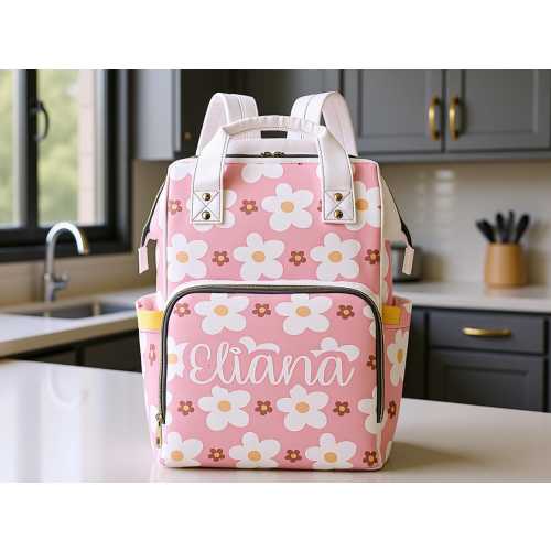 Girl Diaper Bag Backpack Daisy Diaper Bag Personalized Flower Mommy Bag Pink Backpack Waterproof Diaper Bag for Mom Gift for Baby Shower
