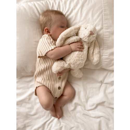 Knitted Cotton Short Ribbed Baby Romper - Honey Milk