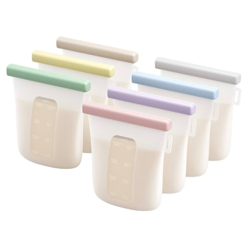 Nuliie 7 Pcs Silicone Breastmilk Storage Bags Reusable, 8oz/240ml Double Leak-Proof Breastmilk Freezer Bags, BPA Free Self-Standing Milk Bags for Breastfeeding, Baby Food Pouches