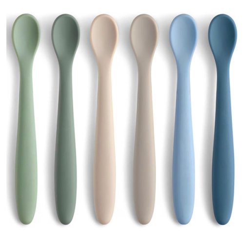6 Piece Silicone Baby Feeding Spoons, Blue/Green
