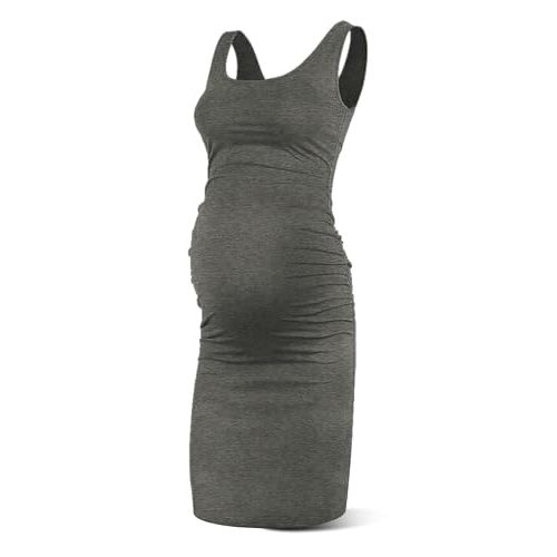 Rnxrbb S-2XL Women Summer Bodycon Maternity Dresses Pregnancy Tank Clothes | Soft Ruched Mama Dress with Room for Growing Bump, Sleeveless Tank Top Design for Summer, Perfect for Pregnancy&Baby Shower