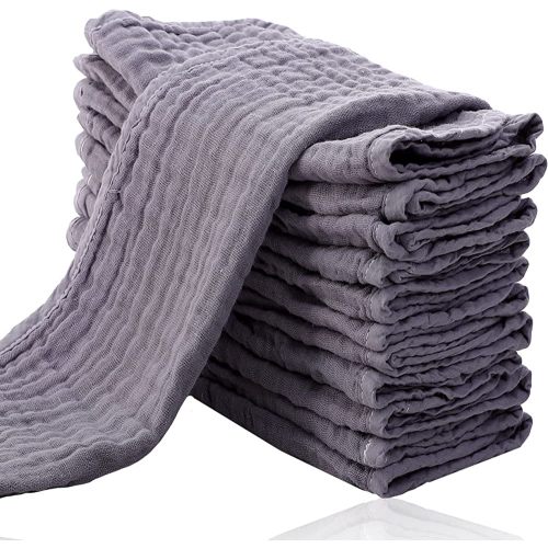 Cute Castle 12 Pack Muslin Burp Cloths for Baby - Ultra-Soft 100% Cotton Baby Washcloths - Large 20'' by 10'' Super Absorbent Milk Spit Up Rags - Burpy Cloths for Unisex, Boy, Girl - Grey